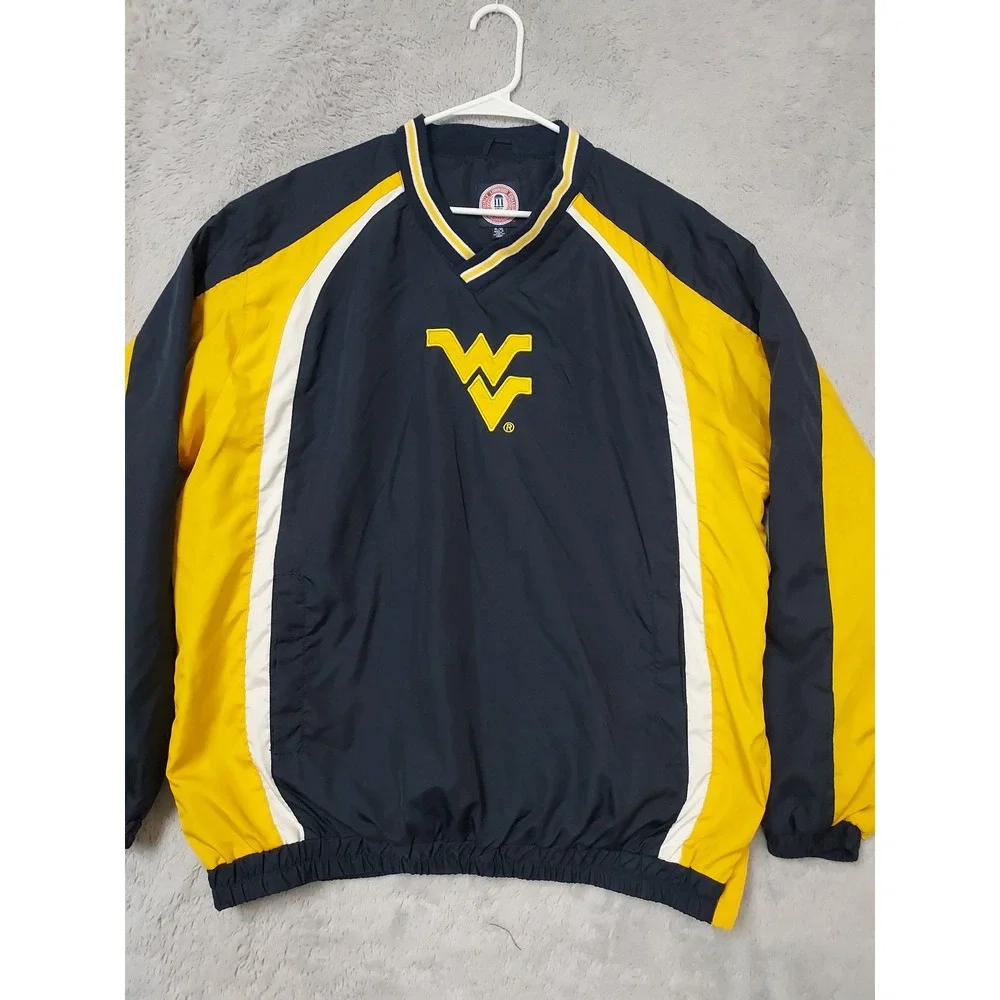 Vintage West Virginia Jacket Mena XL Embroidered Lined Windbreaker WVU Navy Blue
